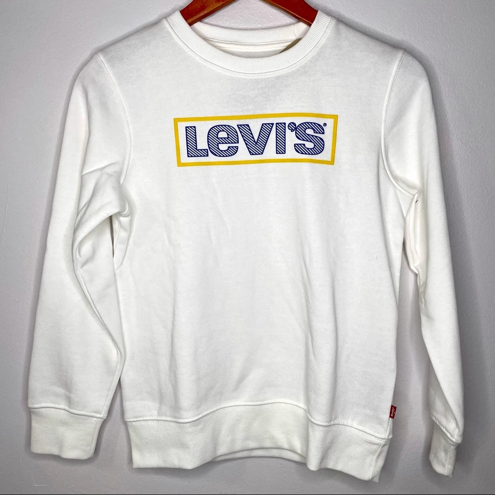NWT White Levi's Sweatshirt Yellow and Blue Logo Streetwear Size 14A
